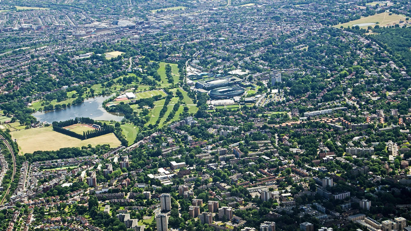 Aerial view of leafy London streets