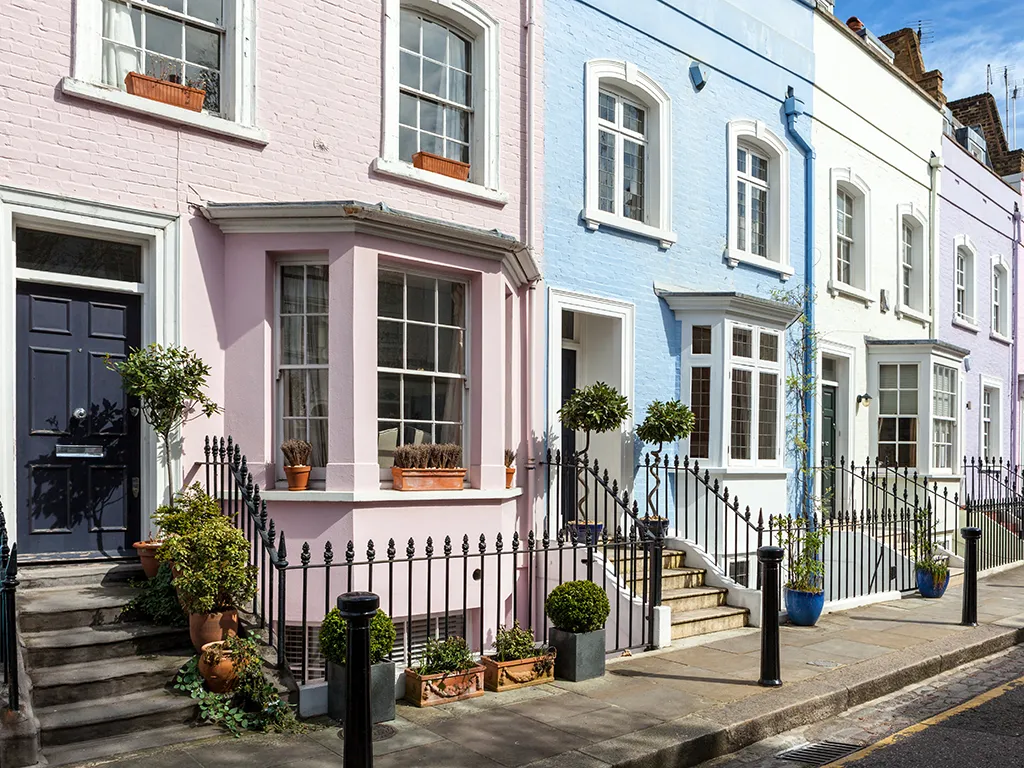 Pastel-painted terraced houses
