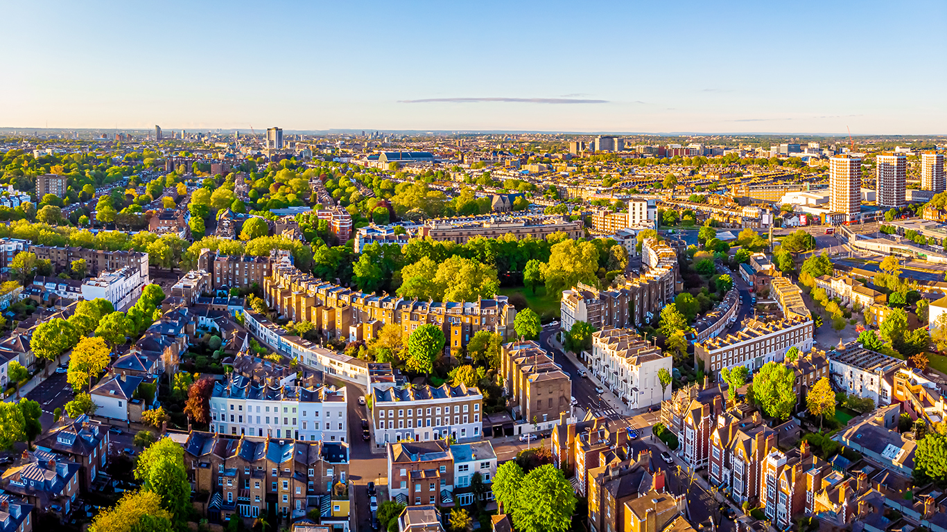 Aerial view across a London residential neighbourhood.
